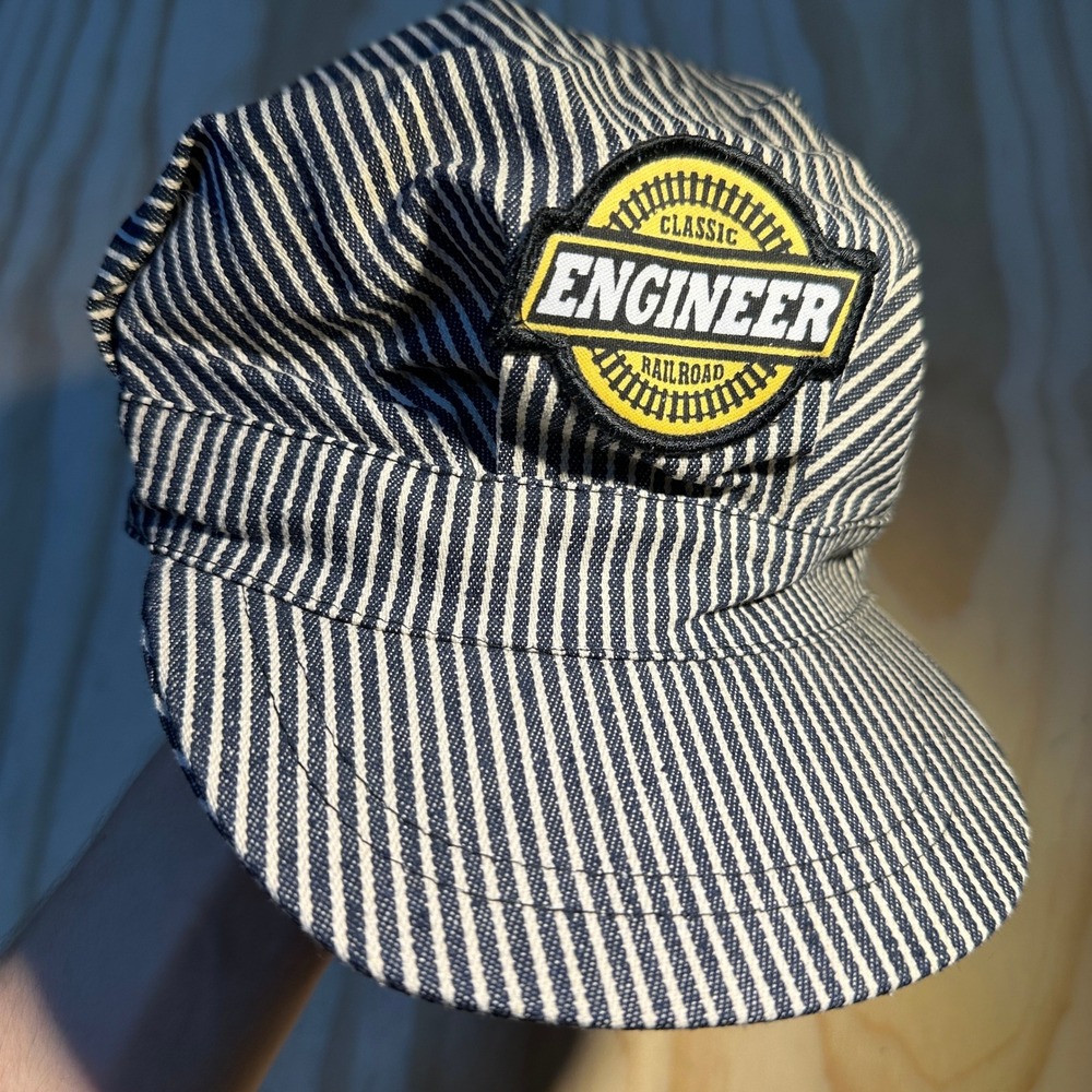 Hickory Stripe Railroad Engineer Conductor Hat Blue White One Size